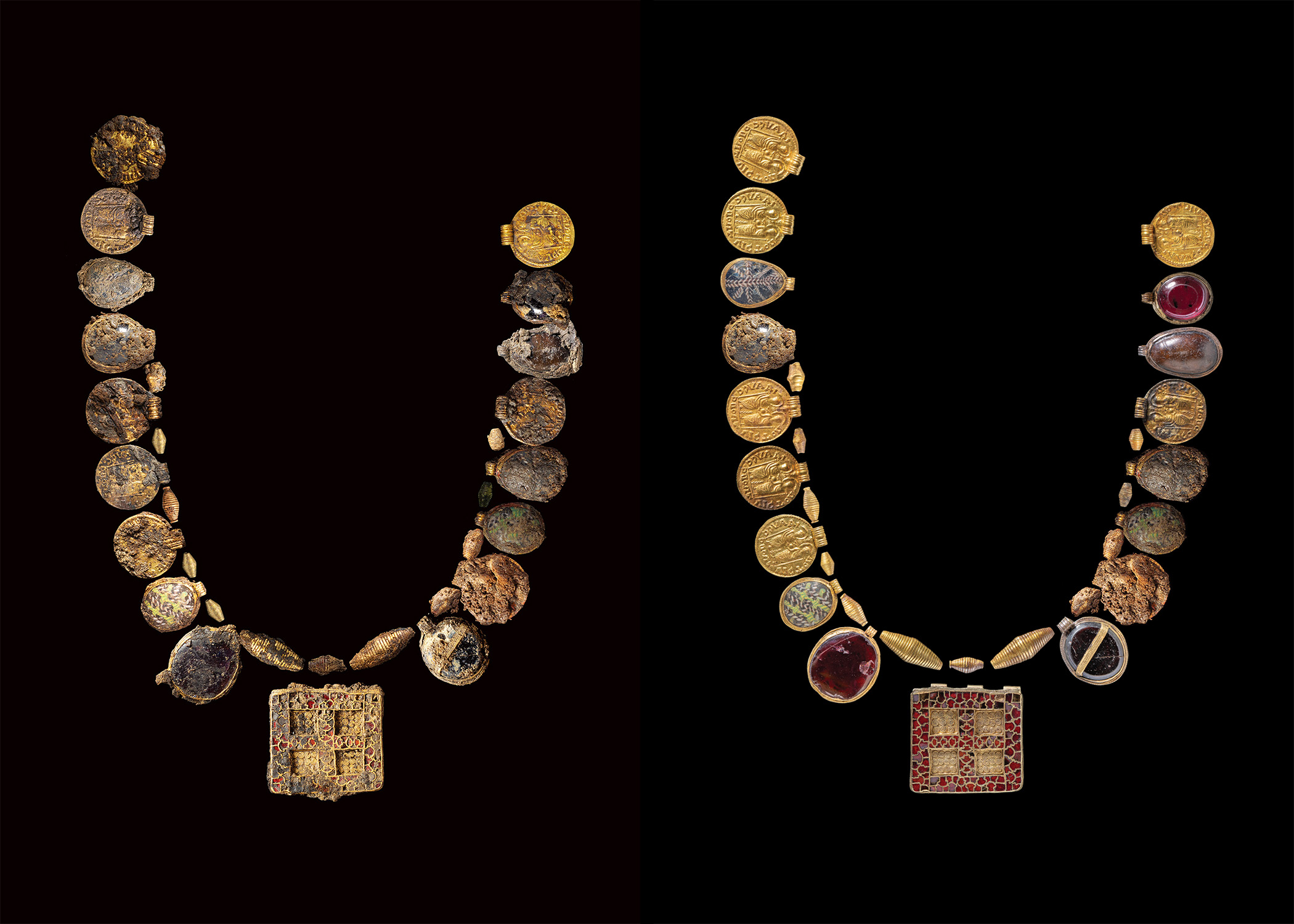 Úžasný pektorál a náhrdelník v ženském hrobu ze sedmého století